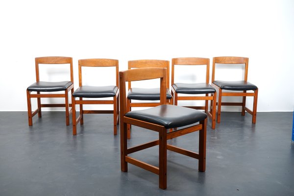 Vintage Solid Teak Dining Chairs, Denmark, 1960s, Set of 6-CIP-1065295