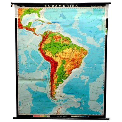 Vintage South America American Continent Pull Down Map-KJP-1149225