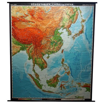 Vintage Southeast Asia China Japan Wall Chart Rollable Map-KJP-1149226