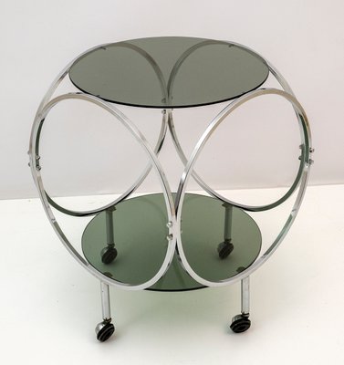 Vintage Space Age Coffee Table in Steel and Smoked Glass, 1970s-FER-1071349