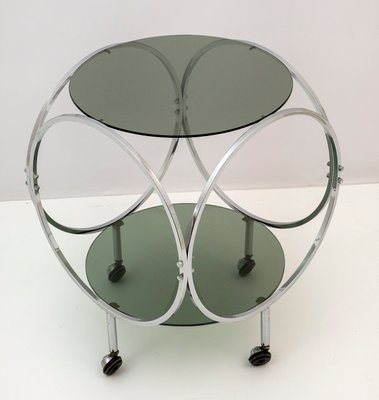 Vintage Space Age Coffee Table in Steel and Smoked Glass, 1970s-FER-1071349