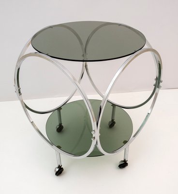 Vintage Space Age Coffee Table in Steel and Smoked Glass, 1970s-FER-1071349