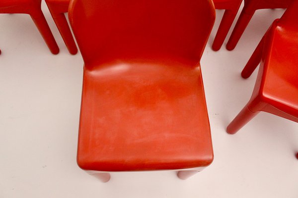 Vintage Space Age Italian Red Plastic Dining Chairs by Marcello Siard, 1960s, Set of 8-NB-724299