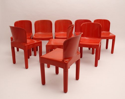 Vintage Space Age Italian Red Plastic Dining Chairs by Marcello Siard, 1960s, Set of 8-NB-724299