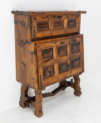 Vintage Spanish Pine and Wrought Iron Cocktail Bar Cabinet-RIU-1183478