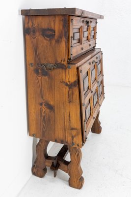 Vintage Spanish Pine and Wrought Iron Cocktail Bar Cabinet-RIU-1183478