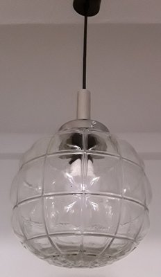 Vintage Spherical Segmented Pressed Glass Ceiling Lamp with Chromed Metal Mount, 1970s-HOI-1065498