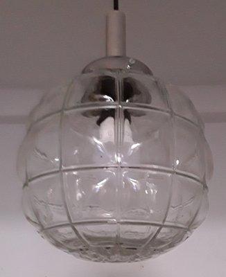 Vintage Spherical Segmented Pressed Glass Ceiling Lamp with Chromed Metal Mount, 1970s-HOI-1065498