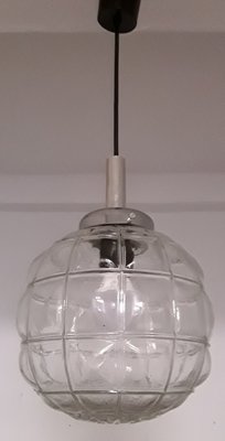 Vintage Spherical Segmented Pressed Glass Ceiling Lamp with Chromed Metal Mount, 1970s-HOI-1065498