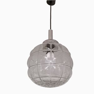 Vintage Spherical Segmented Pressed Glass Ceiling Lamp with Chromed Metal Mount, 1970s-HOI-1065498