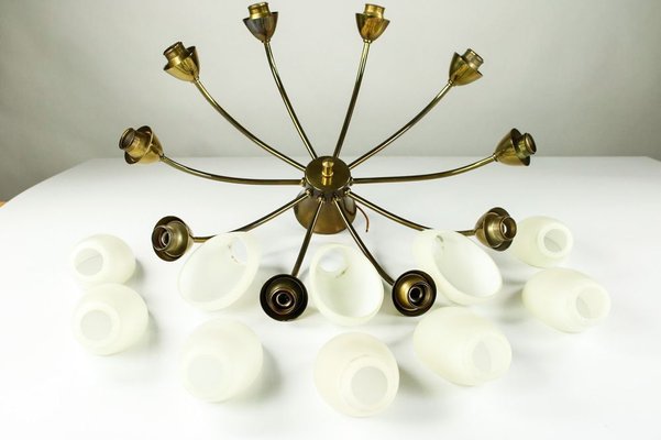 Vintage Spider Sputnik 10-Light Ceiling Light in Brass & Glass, 1950s-FUP-971536