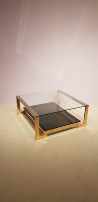 Vintage Square Brass and Glass Coffee Table-GNW-1138393