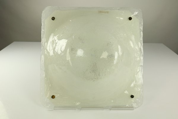 Vintage Square Ice Glass Flush Mount Ceiling Lamp from Müller & Zimmer, 1960s-FUP-658895