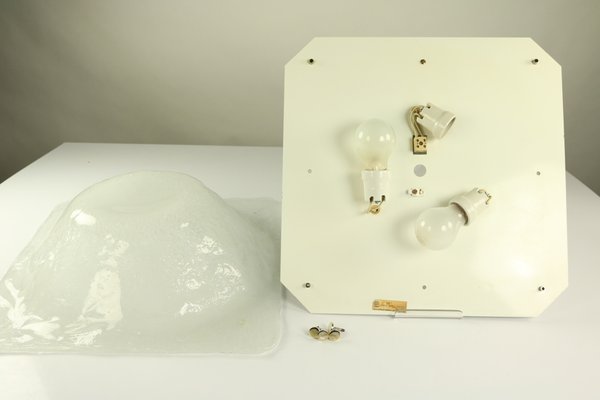 Vintage Square Ice Glass Flush Mount Ceiling Lamp from Müller & Zimmer, 1960s-FUP-658895