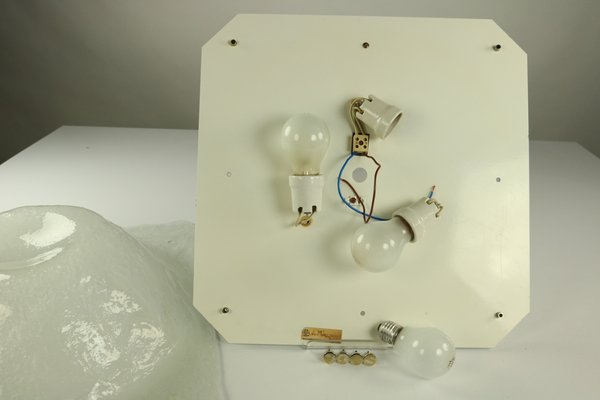 Vintage Square Ice Glass Flush Mount Ceiling Lamp from Müller & Zimmer, 1960s-FUP-658895