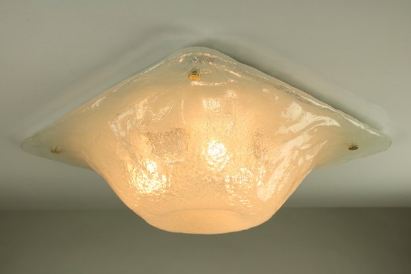 Vintage Square Ice Glass Flush Mount Ceiling Lamp from Müller & Zimmer, 1960s-FUP-658895