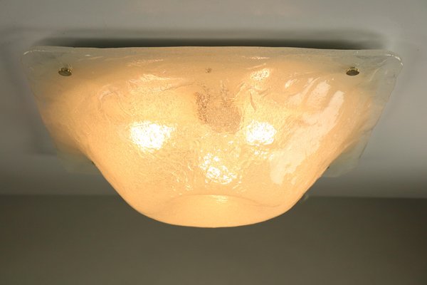 Vintage Square Ice Glass Flush Mount Ceiling Lamp from Müller & Zimmer, 1960s-FUP-658895