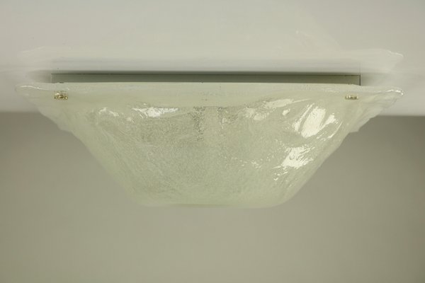 Vintage Square Ice Glass Flush Mount Ceiling Lamp from Müller & Zimmer, 1960s-FUP-658895