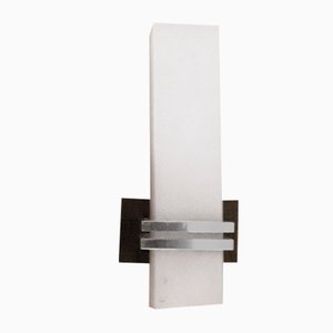 Vintage Square Sconce with Teak Veneered Mounting, Chromed Steel Tube & Glass Shade, 1960s-HOI-848209