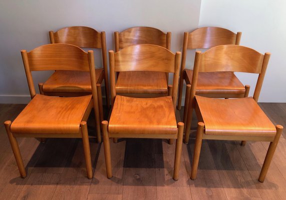 Vintage Stackable Chairs in Fir, Set of 6-BA-1365438