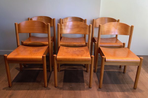 Vintage Stackable Chairs in Fir, Set of 6-BA-1365438