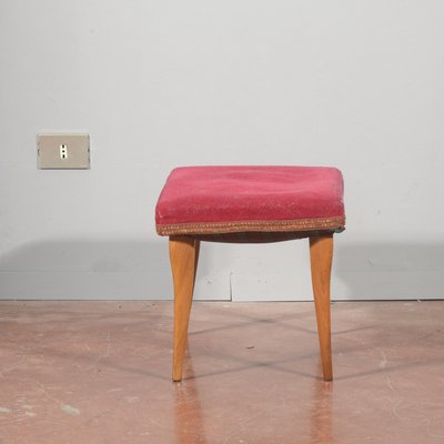 Vintage Stool in Red Velvet, 1950-RAQ-2026386