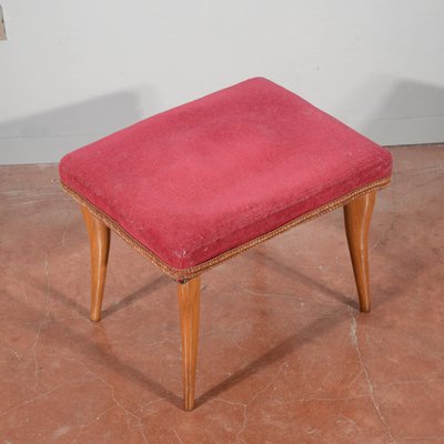 Vintage Stool in Red Velvet, 1950-RAQ-2026386