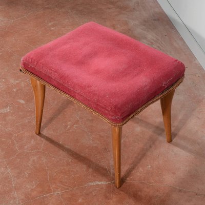 Vintage Stool in Red Velvet, 1950-RAQ-2026386