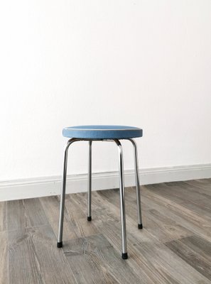 Vintage Stool in Silver & Light Blue, 1960s-FW-1819161