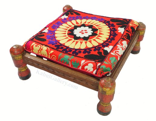 Vintage Stool with Suzani Cushion, 1950s-UZN-1389942