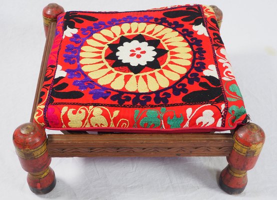 Vintage Stool with Suzani Cushion, 1950s-UZN-1389942