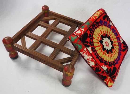 Vintage Stool with Suzani Cushion, 1950s-UZN-1389942