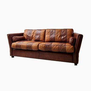 Vintage Striped Leather Sofa-UAO-1020298