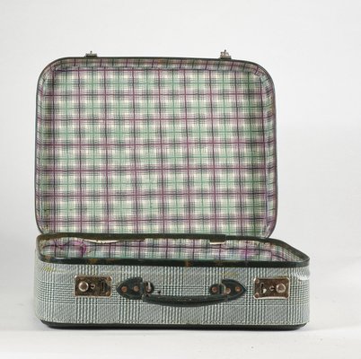 Vintage Suitcase in Green Checkered Rigid Cardboard, Italy, 1950s-RAQ-804535