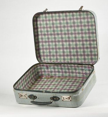 Vintage Suitcase in Green Checkered Rigid Cardboard, Italy, 1950s-RAQ-804535