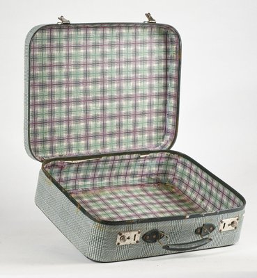 Vintage Suitcase in Green Checkered Rigid Cardboard, Italy, 1950s-RAQ-804535