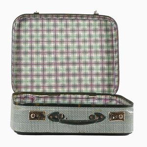 Vintage Suitcase in Green Checkered Rigid Cardboard, Italy, 1950s-RAQ-804535