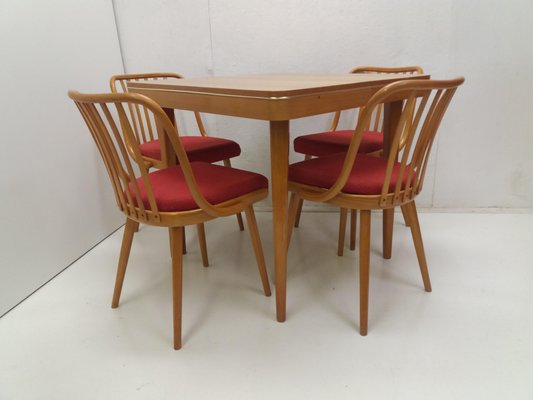 Vintage Suman Chairs & Table from Thonet, Czechoslovakia, 1960s, Set of 5-TZ-1225816