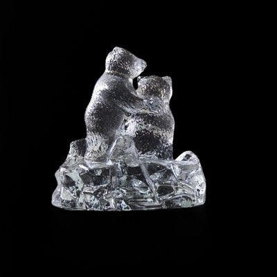 Vintage Swedish Art Glass Statue of Two Bears Huggung Figurine from Bergdala-JKV-2031852