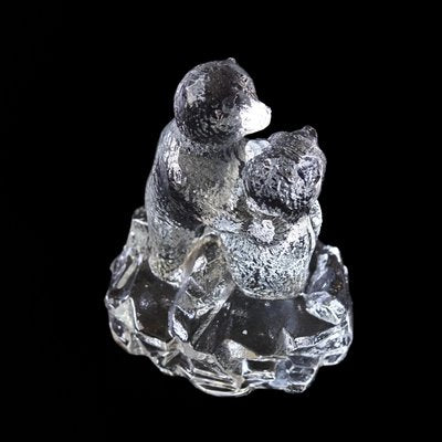 Vintage Swedish Art Glass Statue of Two Bears Huggung Figurine from Bergdala-JKV-2031852