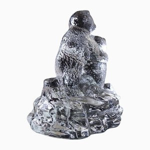 Vintage Swedish Art Glass Statue of Two Bears Huggung Figurine from Bergdala-JKV-2031852