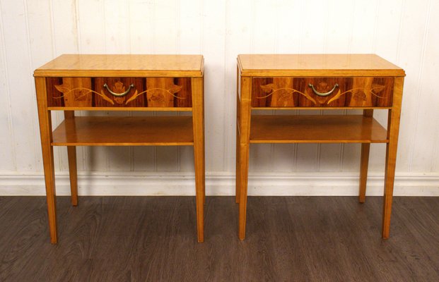 Vintage Swedish Bedside Tables in Walnut and Birch, 1940s, Set of 2-UDU-1814485