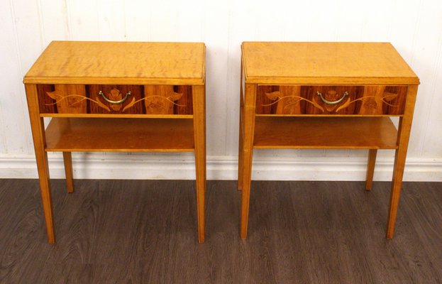 Vintage Swedish Bedside Tables in Walnut and Birch, 1940s, Set of 2-UDU-1814485