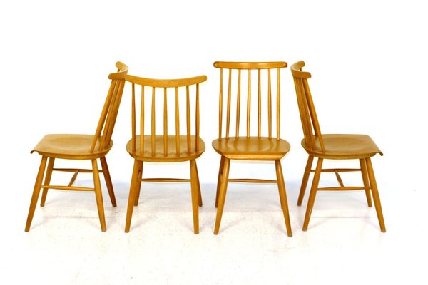 Vintage Swedish Beech Blinstol Chairs, 1960s, Set of 4-GEK-1320243