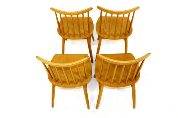 Vintage Swedish Beech Blinstol Chairs, 1960s, Set of 4-GEK-1320243