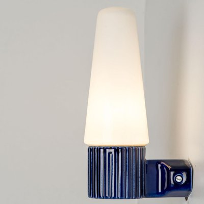 Vintage Swedish Cobalt Ceramic Opaline Glass Wall Lights, 1960, Set of 2-VDW-2016889