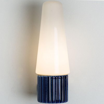 Vintage Swedish Cobalt Ceramic Opaline Glass Wall Lights, 1960, Set of 2-VDW-2016889