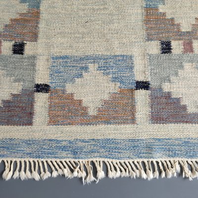 Vintage Swedish Geometric Kilim Rug by Ida Rydelius, 1950s-YGE-1425081