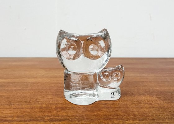 Vintage Swedish Glass Owl Sculpture from Pukeberg Glass, 1970s-UAH-1763513