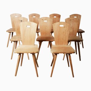 Vintage Swedish Pine Dining Chairs, 1960s, Set of 9-FPZ-1749691